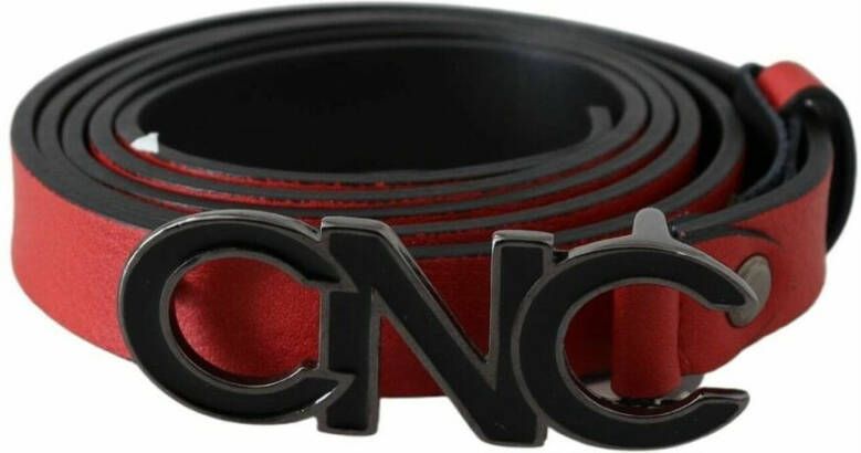 Costume National Red Reversible Leather Logo Belt Rood Unisex