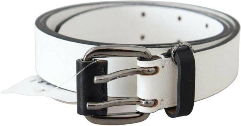 Costume National White Genuine Leather Silver Buckle Waist Belt Wit Dames