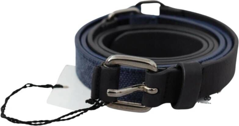 Costume National Black Blue Leather Silver Logo Belt Zwart Unisex