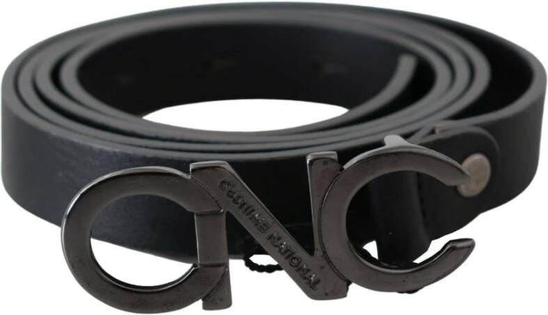 Costume National Black Genuine Leather Logo Belt Zwart Unisex