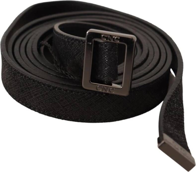 Costume National Black Leather Metal Buckle Waist Belt Zwart Dames