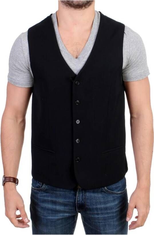 Costume National Elegante Zwarte Wollen Casual Vest Black Heren