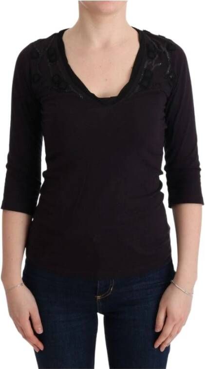 Costume National Elegante paarse V-hals blouse T-shirt Purple Dames