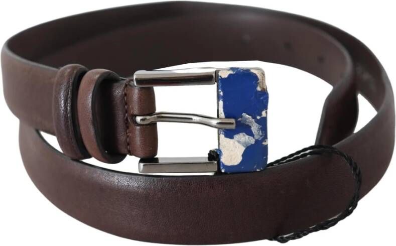 Costume National Elegant Klassiek Bruin Leren Riem met Zilveren Gesp Brown Heren
