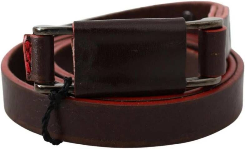 Costume National Brown Leather Double Rustic Silver Buckle Belt Bruin Unisex