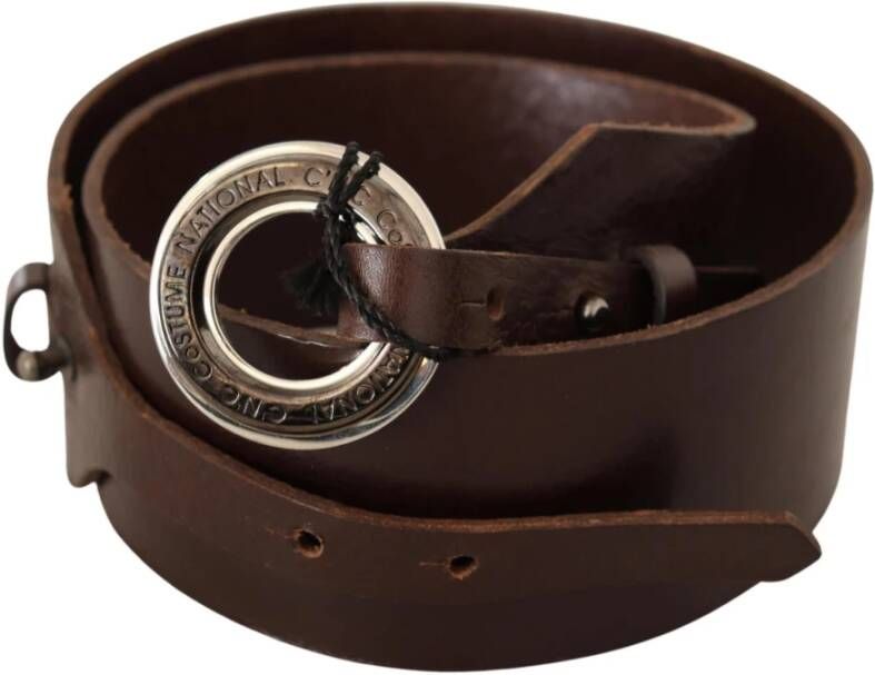 Costume National Brown Leather Silver Round Belt Bruin Dames