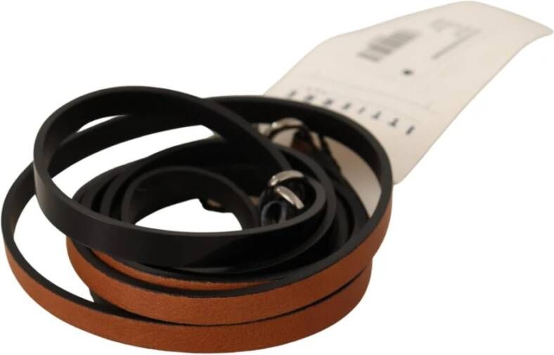 Costume National Brown Leather Silver Tone Buckle Belt Bruin Dames