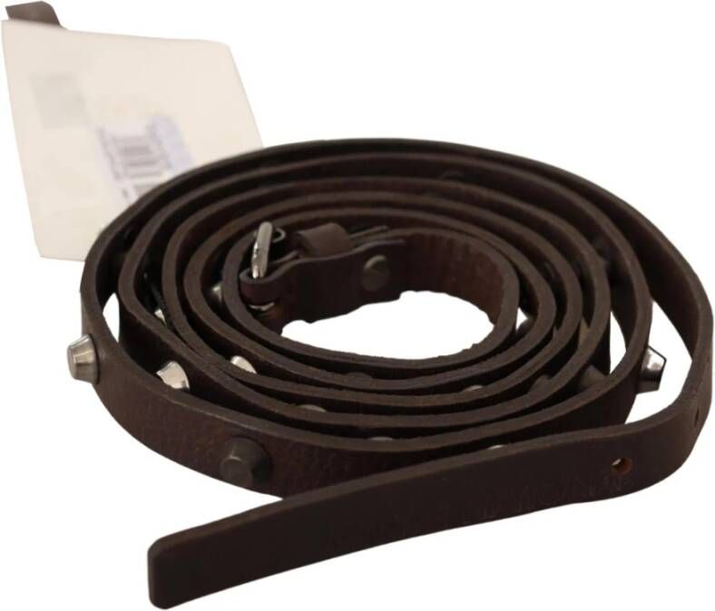 Costume National Brown Leather Silver Tone Buckle Belt Bruin Unisex