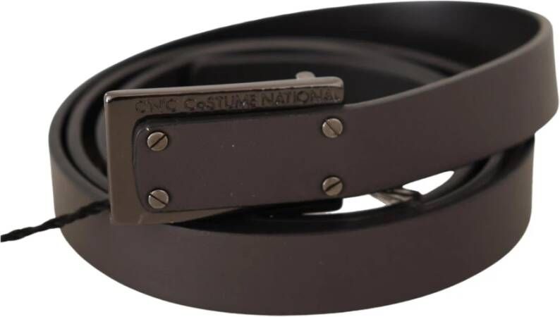 Costume National Dark Brown Leather Logo Buckle Belt Bruin Heren