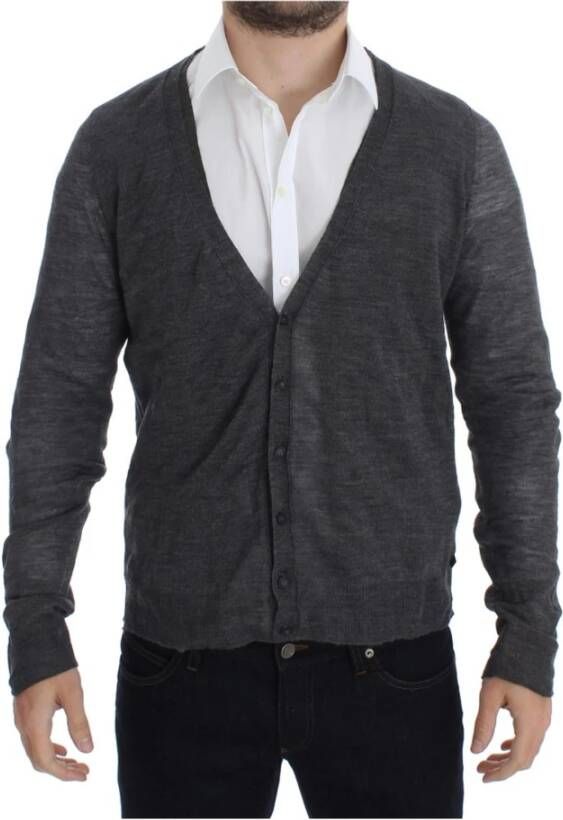 Costume National Gray Wool Button Cardigan Sweater Grijs