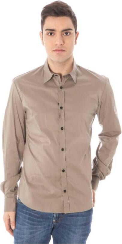 Costume National Groen Overhemd Italiaanse Kraag Lange Mouwen Brown Heren