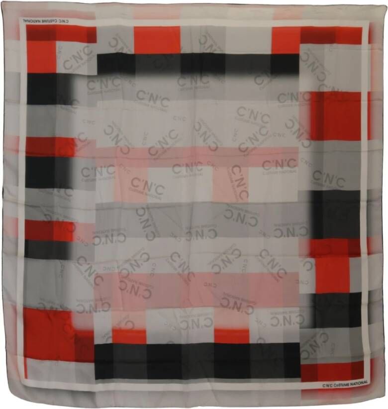 Costume National Zijden Geruit Vierkant Sjaal Grijs Rood Multicolor Heren
