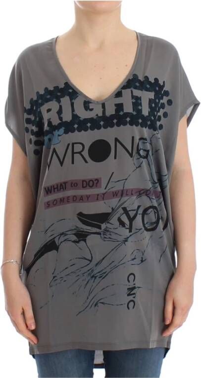 Costume National Grijze V-hals Lang T-shirt met Motief Print Grijs Dames