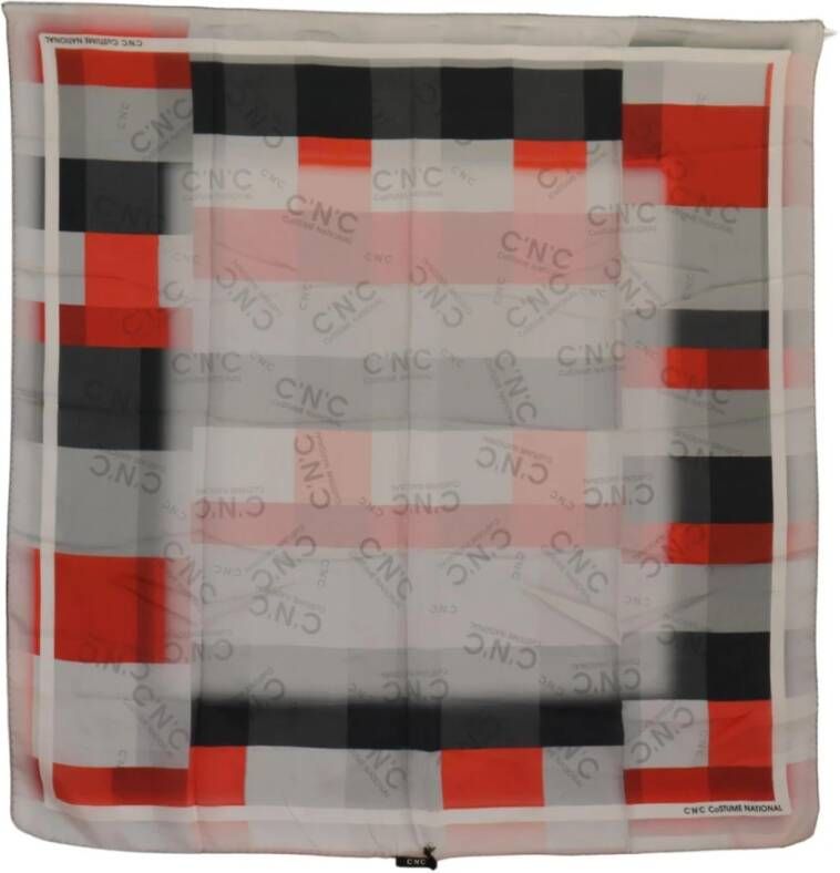 Costume National Logo Zijden Sjaal Grijs en Rood Geruit Print Meerkleurig Dames