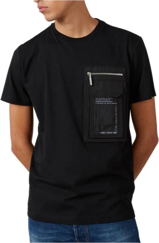 Costume National Heren Zwart Print T-shirt met Ritssluiting Zakken Black Heren