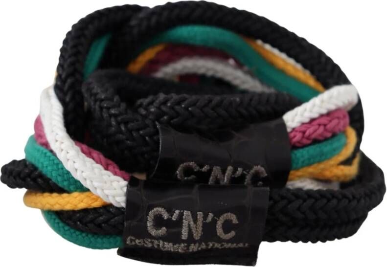 Costume National Multicolor Rope Leather Rustic Hook Buckle Belt Zwart Unisex