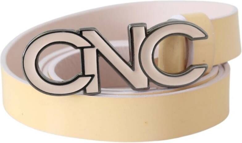 Costume National Beige Leather Pink Letter Logo Belt Beige Unisex