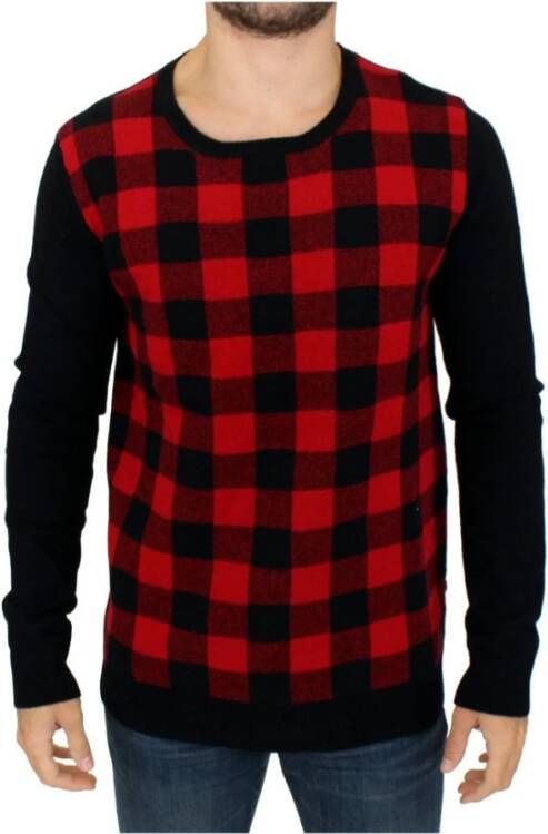 Costume National Rode en Zwarte Geruite Wollen Trui Black Heren