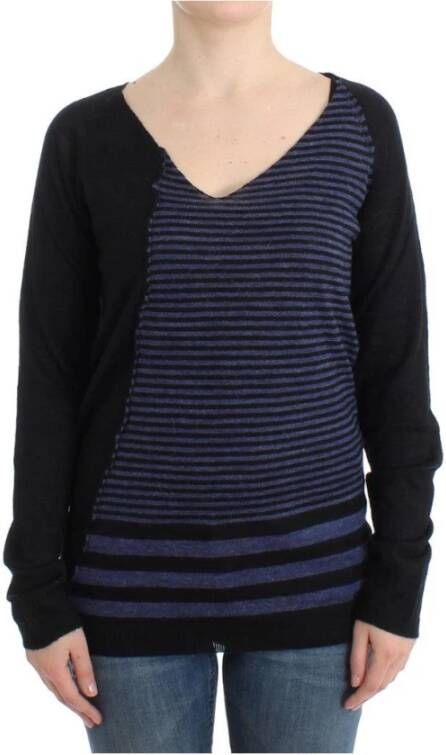 Costume National Gestreepte V-hals Trui in Zwart Black Dames