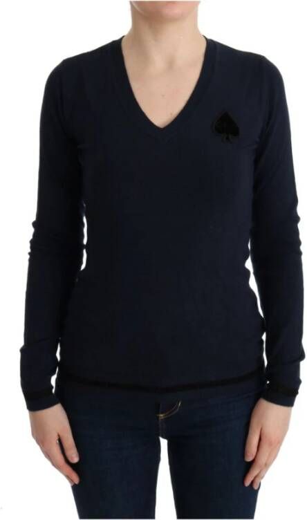 Costume National Blue V-neck Viscose Sweater Blauw Dames