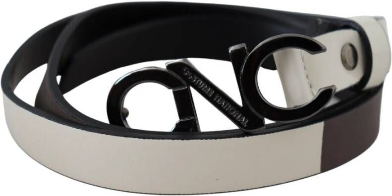 Costume National White Black Leather Letter Logo Buckle Belt Wit Dames