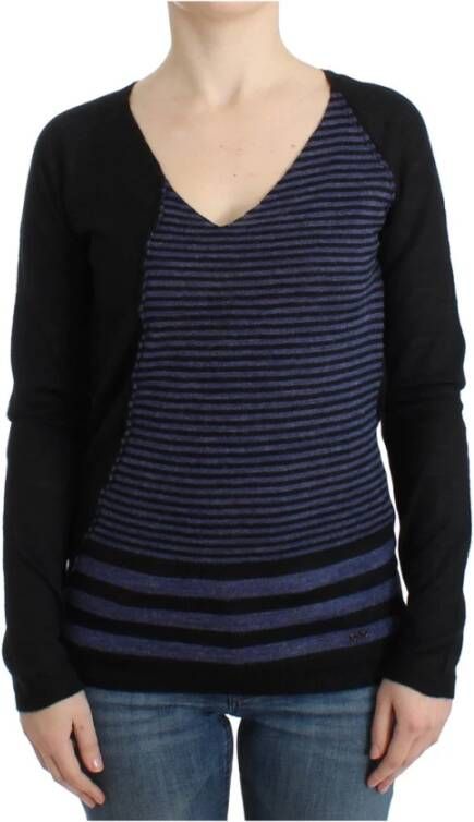 Costume National Zwarte Gestreepte V-Hals Trui Nieuw met Labels Black Dames