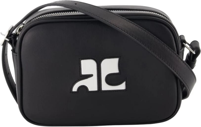 Courrèges Hobo bags Reedition Camera Crossbody Leather Black in zwart