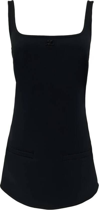 Courrèges Elegante en sportieve twill mini-jurk met verstelbare bandjes en zakken Zwart Dames