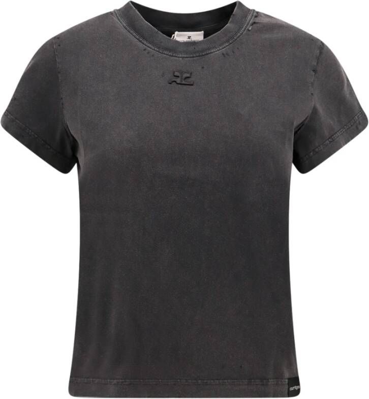 Courrèges Grijze Crop Fit T-Shirt met Gebruikt Effect Gray Dames