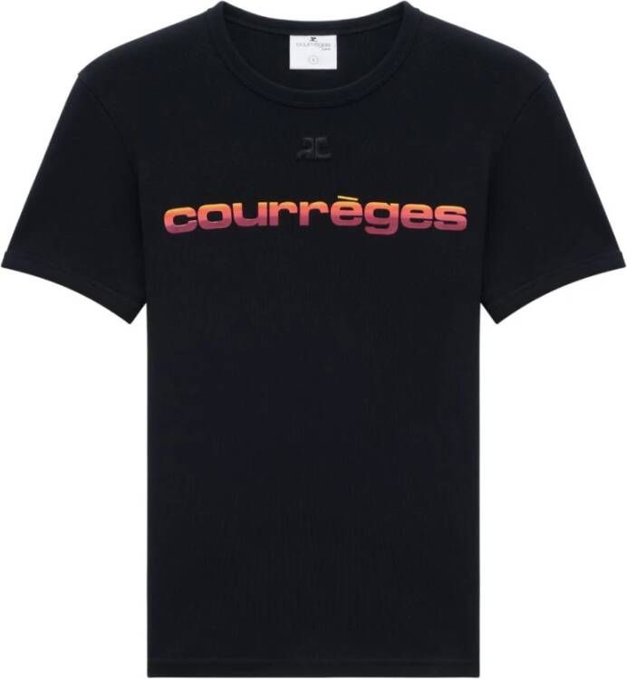 Courrèges Logo-Print Crew-Neck T-Shirt Upgrade Zwart Dames