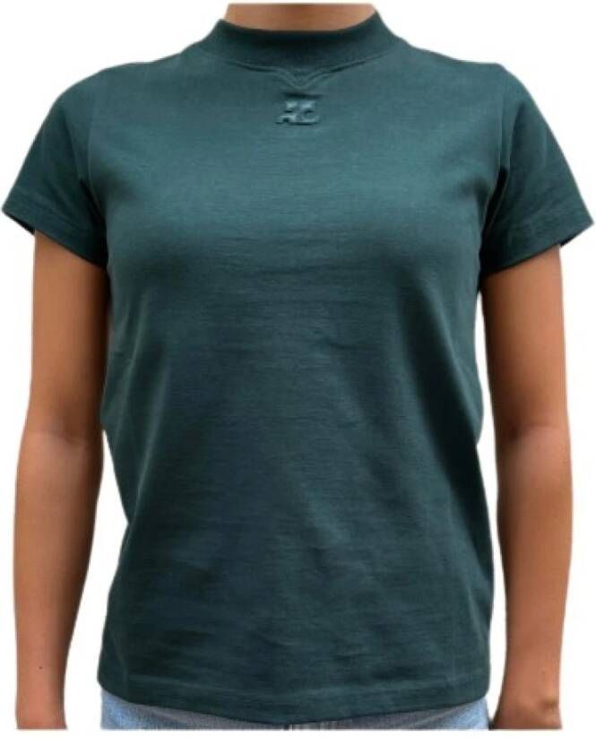 Courrèges Luxe Dennengroene Hoge Hals Katoenen T-shirt Groen Dames