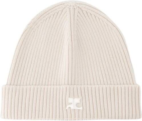 Courrèges Wollen Beige Rib Beanie Beige Dames
