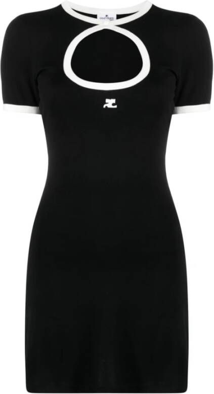 Courrèges Zwarte geperforeerde mini-jurk met wit logo Zwart Dames
