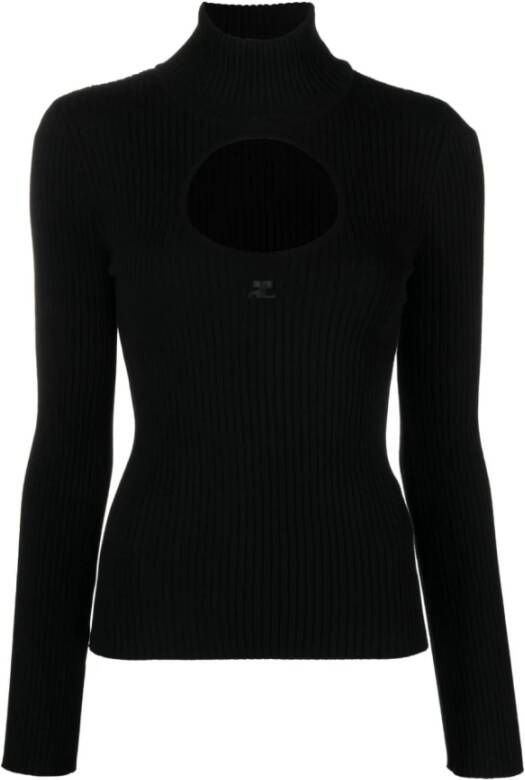 Courrèges Zwart Logo-Geborduurde Cut-Out Sweatshirt Black Dames