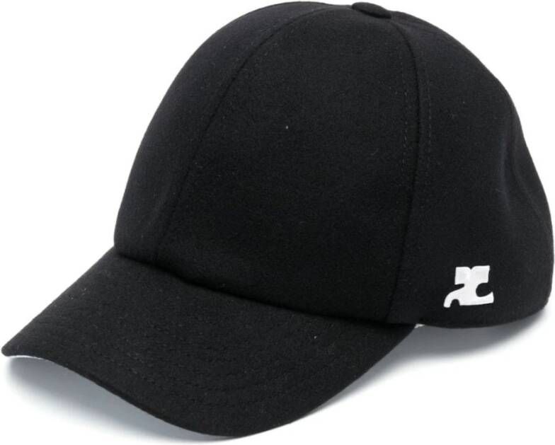 Courrèges Zwarte wollen baseballpet met tonale stiksels en geborduurd logo Zwart Heren