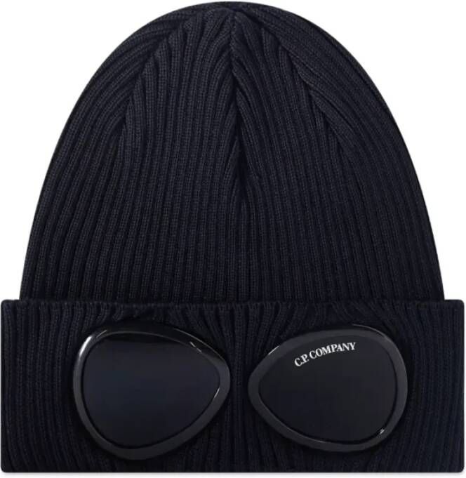 C.P. Company Marineblauwe Geribbelde Gebreide Beanie met Goggle-detail Blue Heren