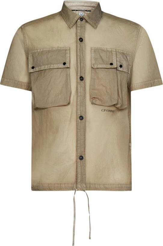 C.P. Company Beige Microweave Korte Mouw Overhemd Beige Heren