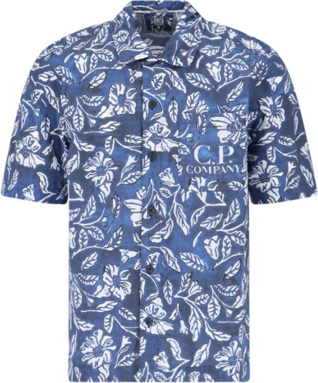 C.P. Company Korte mouwen poplin overhemd met bloemenprint Blue Heren