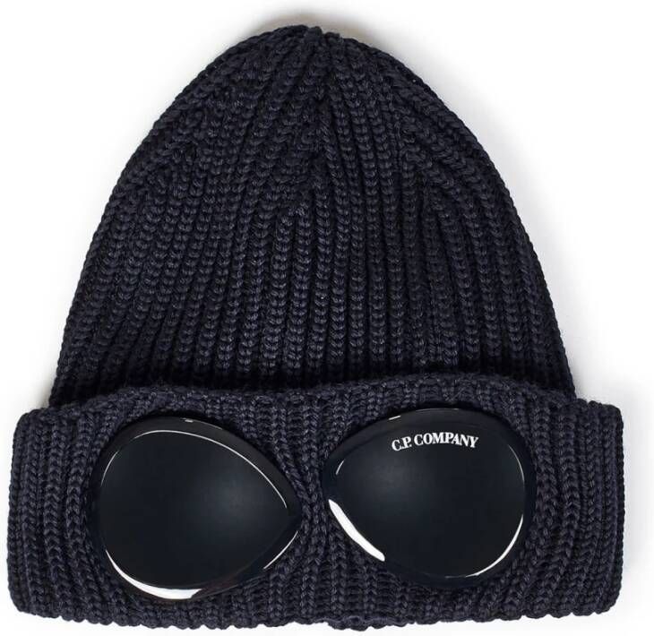 C.P. Company Blauwe Chunky Ribgebreide Beanie met Goggle-detail Blauw Heren