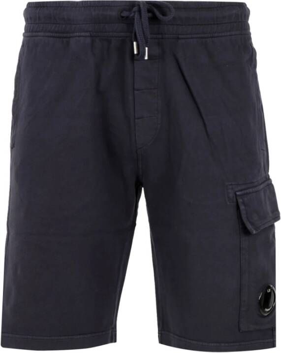 C.P. Company Blauwe Lange Katoenen Shorts met Verstelbare Taille Blauw Heren