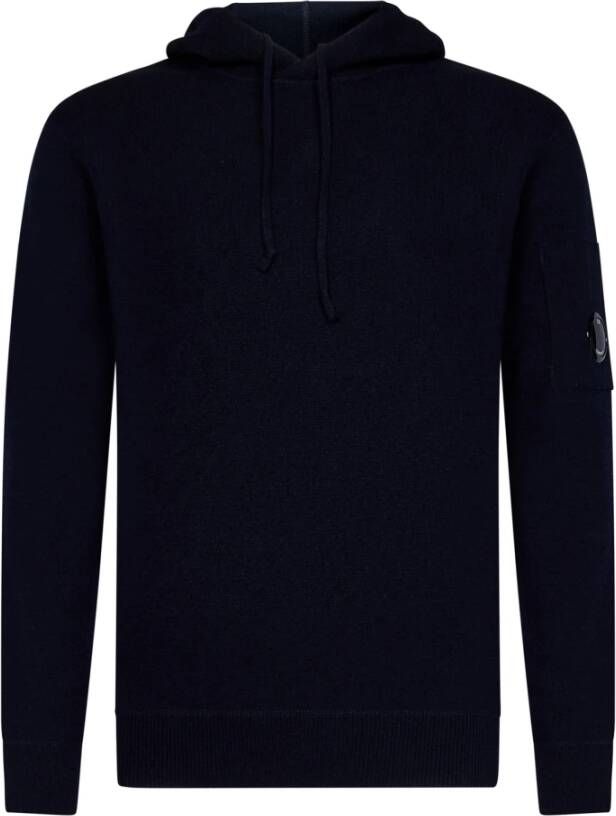 C.P. Company Blauwe lamswollen hoodie met lensdetail Blauw Heren