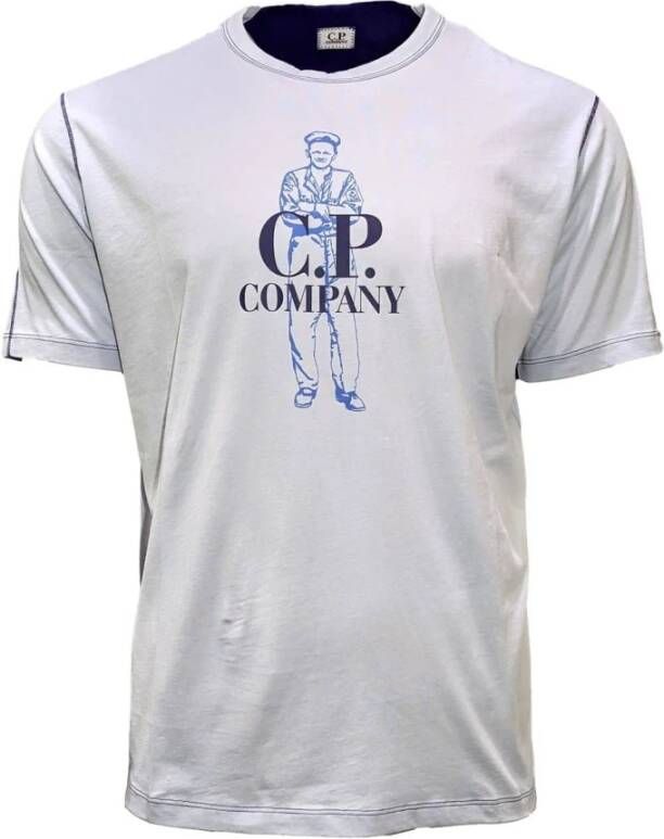 C.P. Company Blauw T-Shirt met Suède Logo Blue Heren