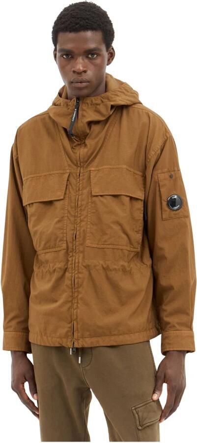 C.P. Company Bruin Earth Textuur Hoodie Jas Brown Heren
