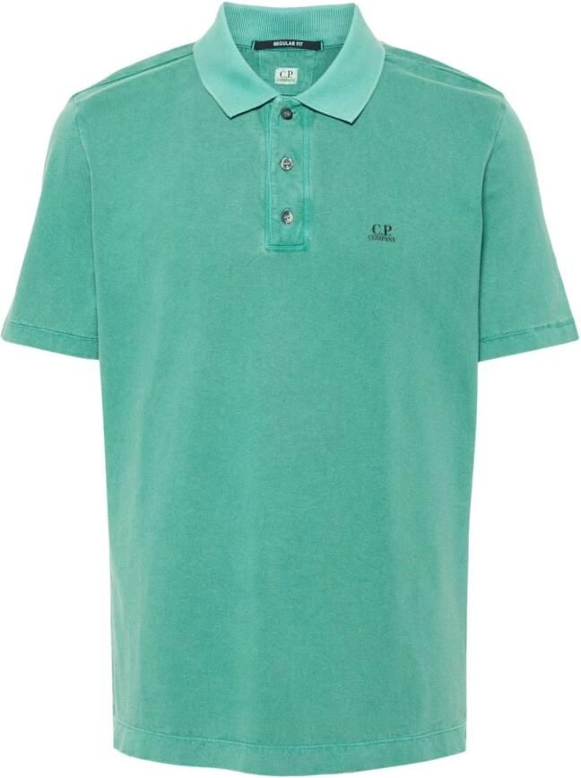 C.P. Company Grasgroene Logo Print Polo Shirt Green Heren