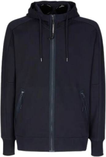 C.P. Company Diagonaal verhoogde fleece goggle hoodie Blauw Heren