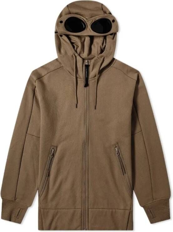 C.P. Company Diagonaal verhoogde fleece goggle hoodie Bruin Heren