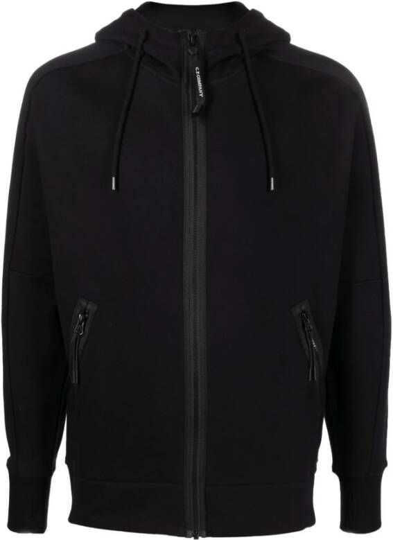 C.P. Company Diagonaal verhoogde fleece goggle hoodie Zwart Heren