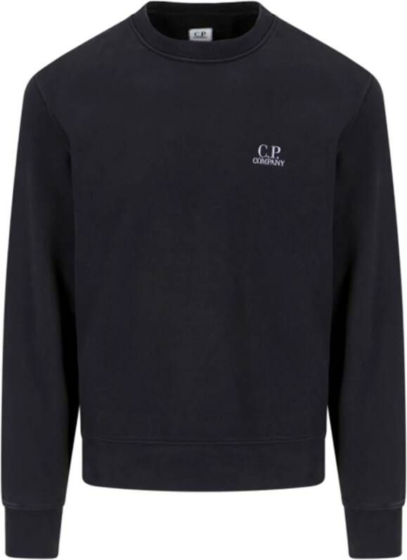 C.P. Company Zwart Sweatshirt met Klassieke Ronde Hals en Subtiel Logodetail Black Heren