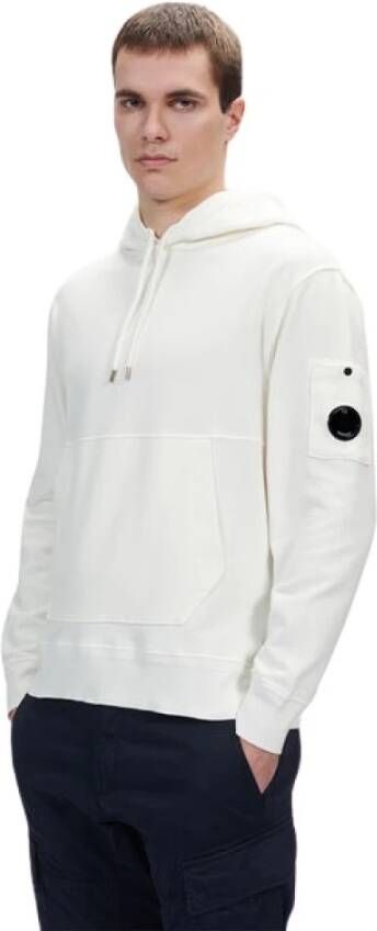 C.P. Company Witte Hoodie met Logo Patch Heren Sweatshirt White Heren