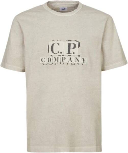C.P. Company T-Shirt met Versleten Logo Patch Beige Heren